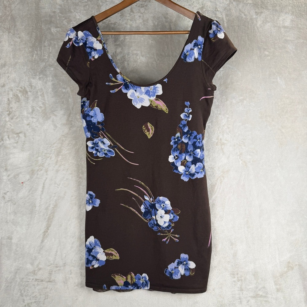 Kimchi Blue Brown Floral Scoop Back Bodycon‎ Mini Dress Womens Large